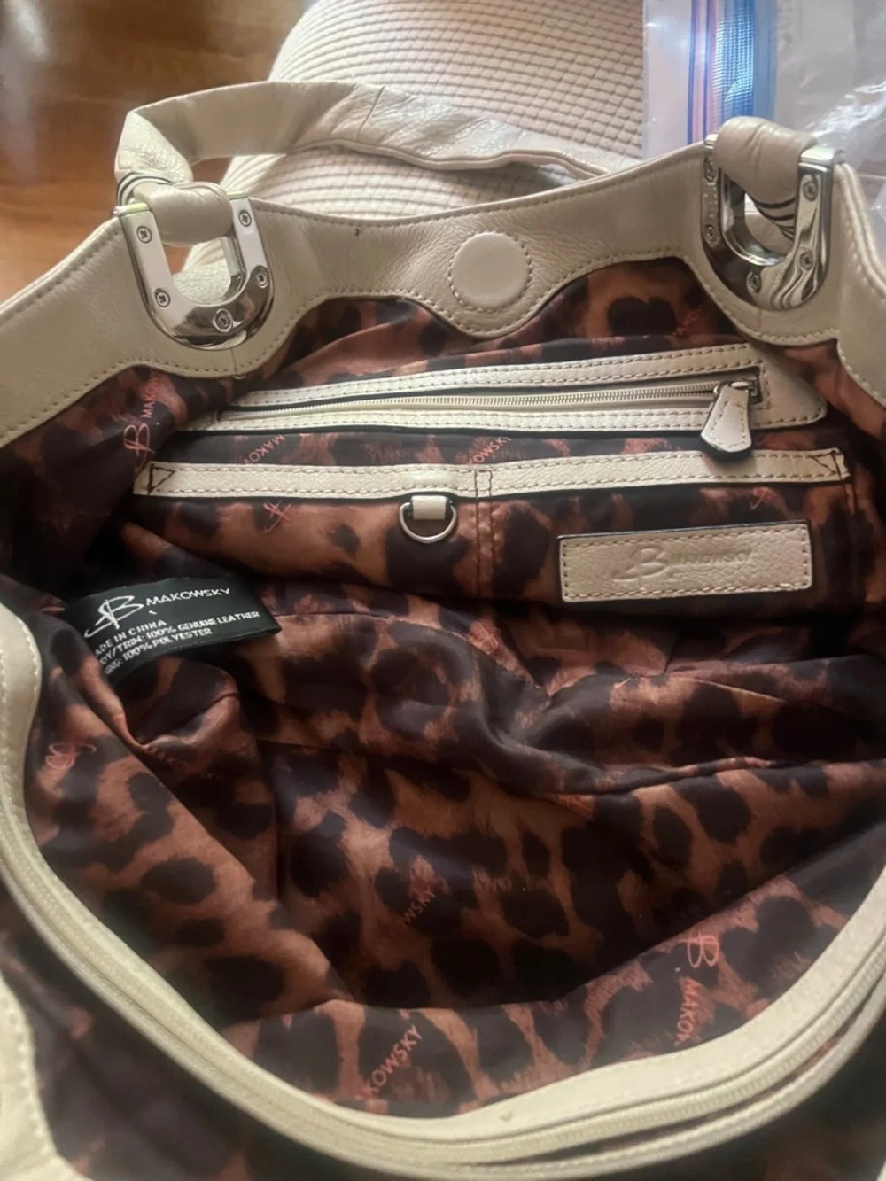 b. makowsky Bone Pebbled Leather Hobo Tote